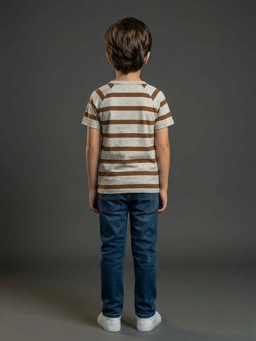 Boys Brown &amp; Grey Striped Henley Tee