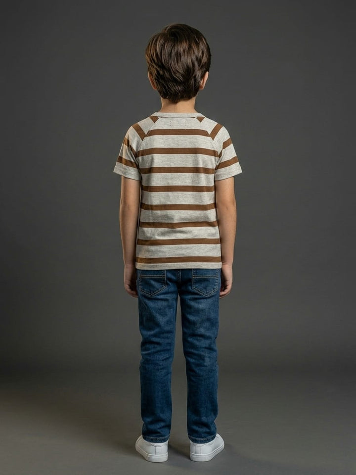 Boys Brown &amp; Grey Striped Henley Tee