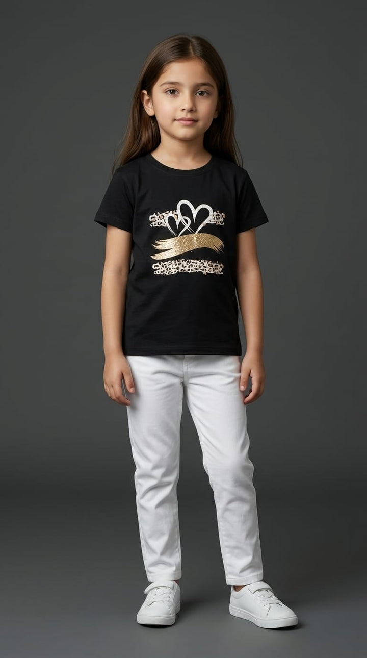 Girls Black Heart Graphic Tee