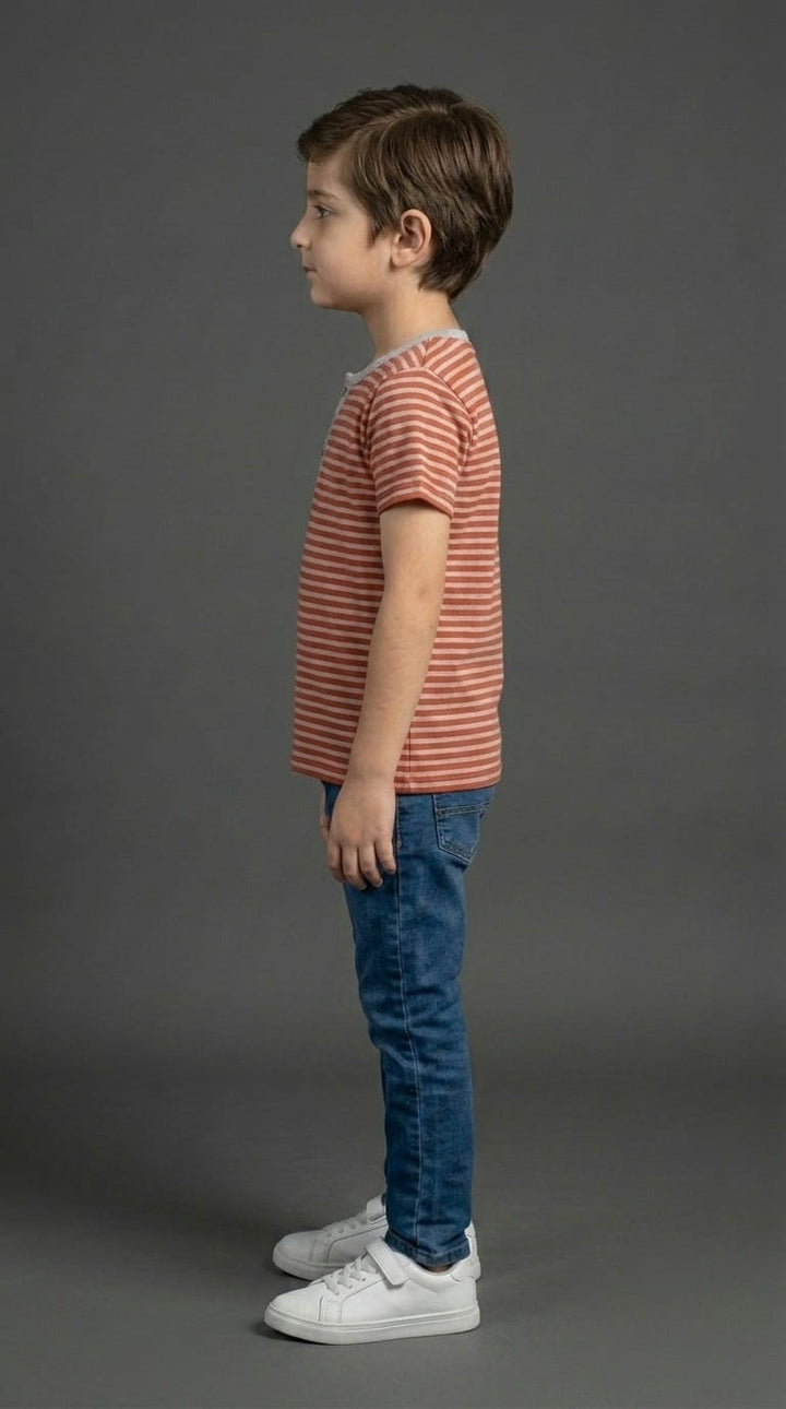 Boys Red &amp; Grey Stripes Tee