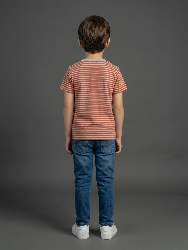Boys Red &amp; Grey Stripes Tee