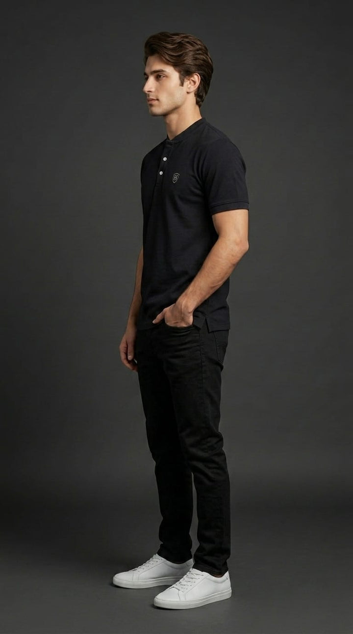 Black Henley Polo