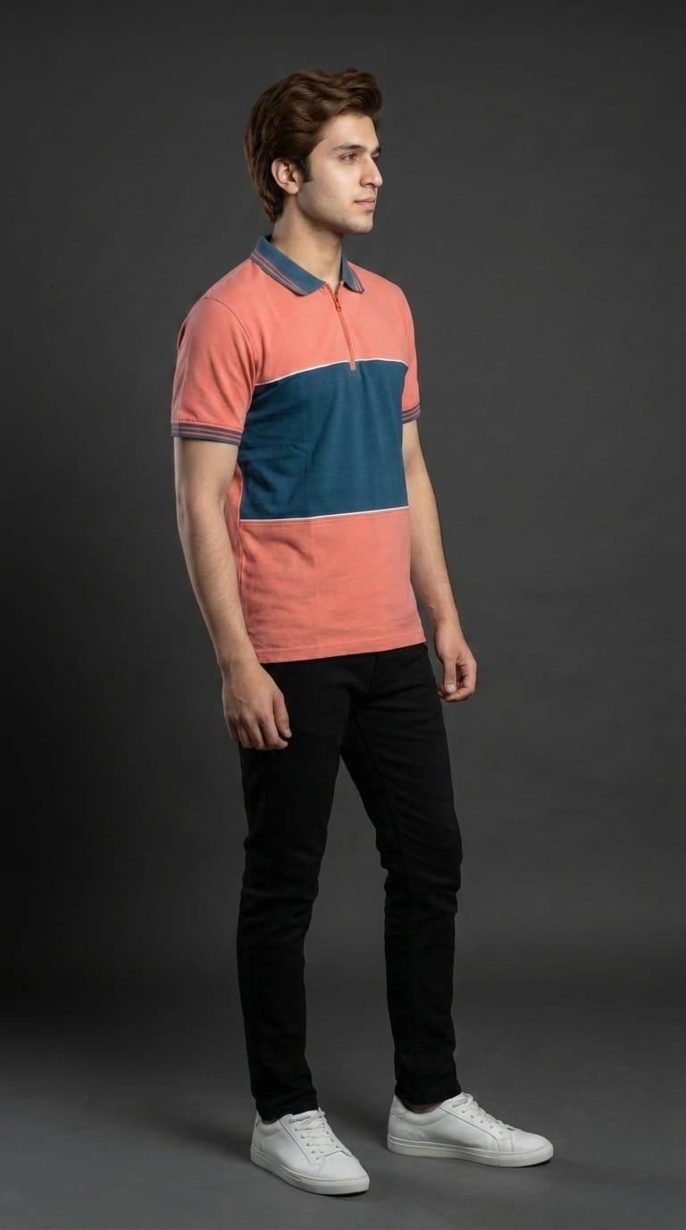 Peach &amp; Teal Color Block Polo