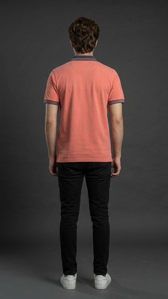 Peach &amp; Teal Color Block Polo