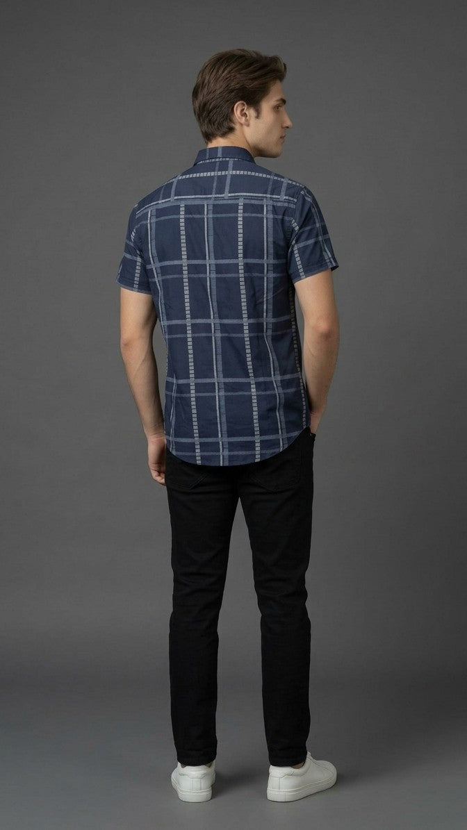 Navy Blue Check Casual Shirt