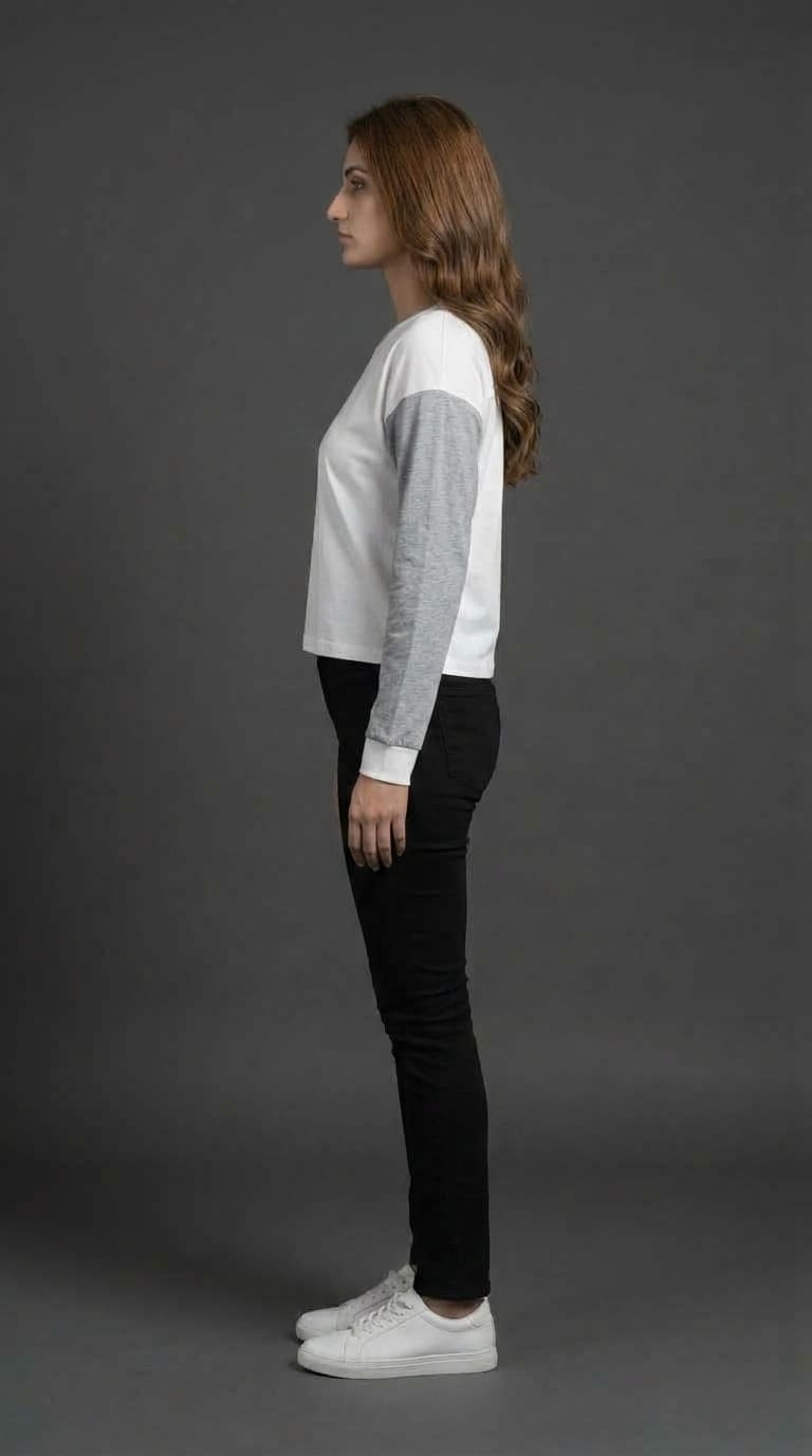 Women White Grey Contrast Sleeve Tee