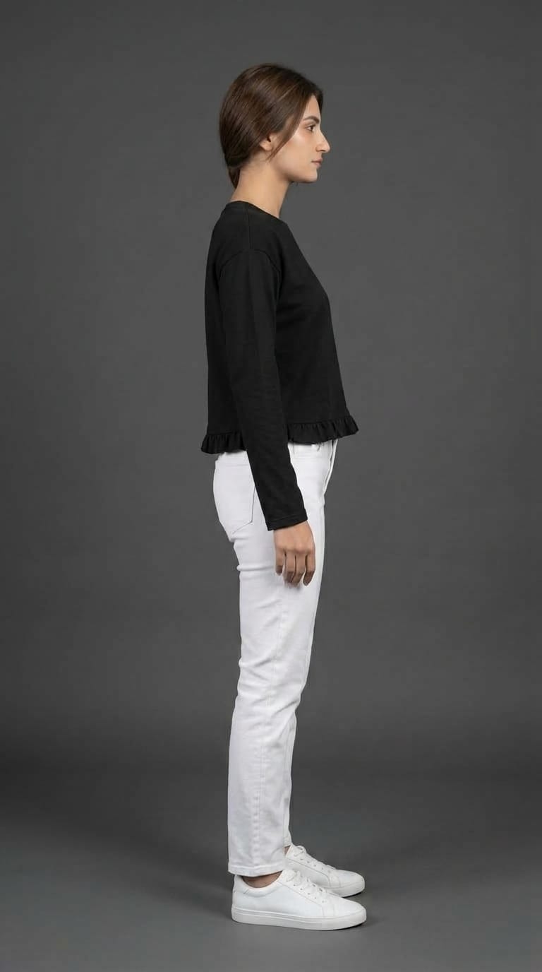 Women Black Ruffle Hem Top