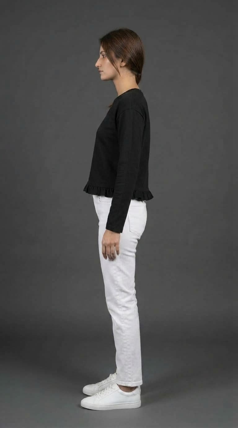 Women Black Ruffle Hem Top