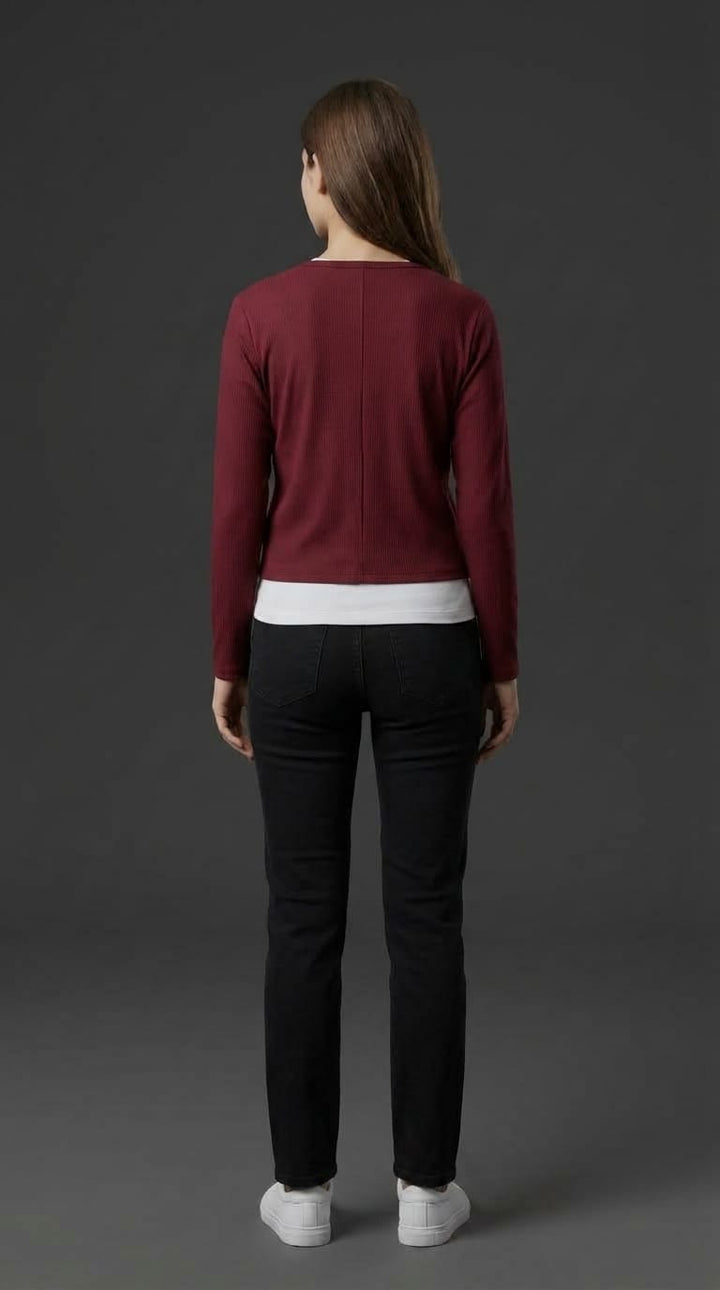 Maroon Tie Front Ribbed Cardigan