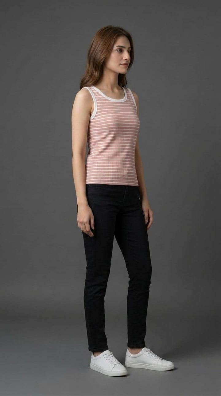 Women’s Pink Striped Ribbed Top