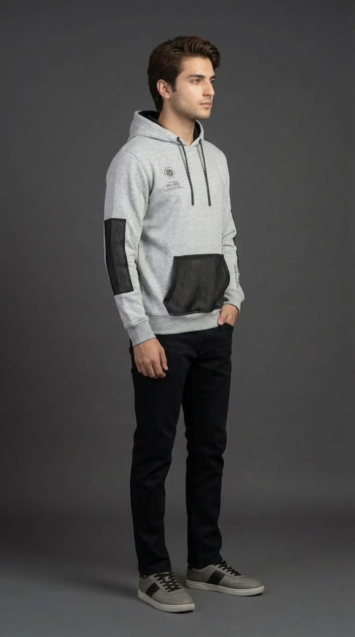 Grey Black Panel Hoodie