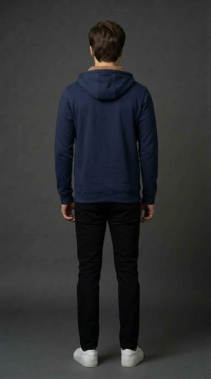 Navy Button Placket Hoodie