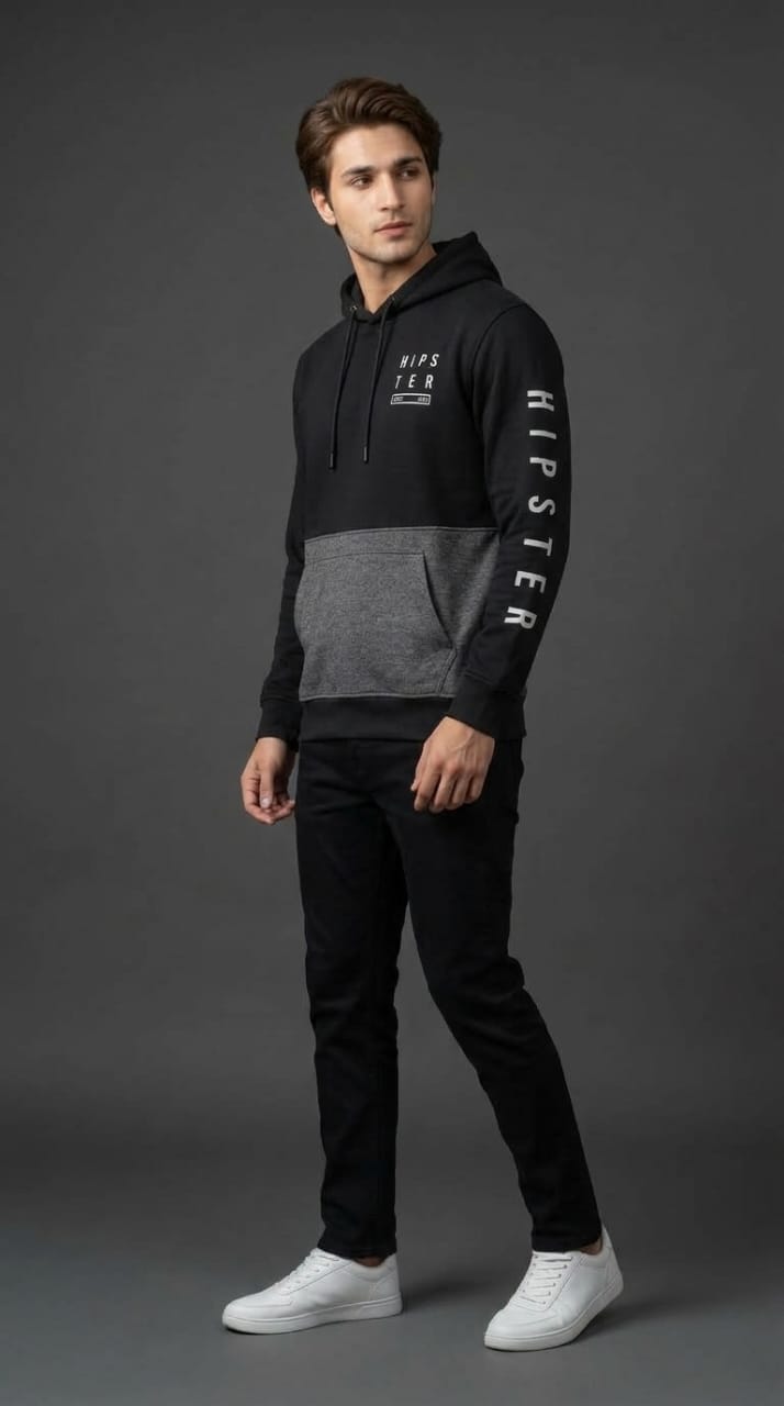 Black Grey Color Block Hoodie