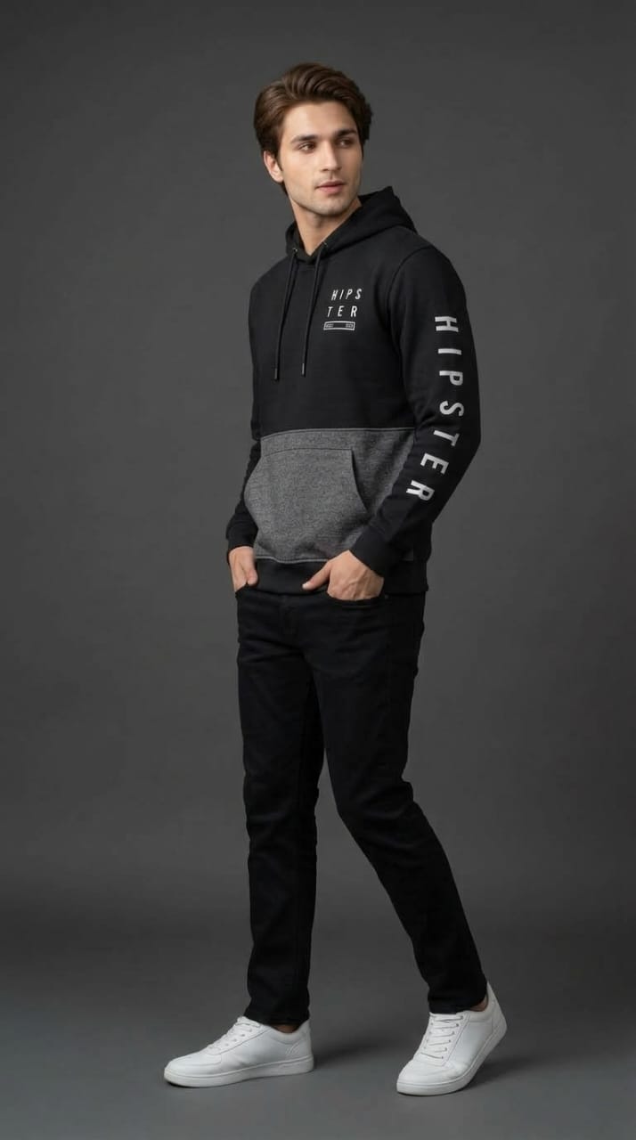 Black Grey Color Block Hoodie