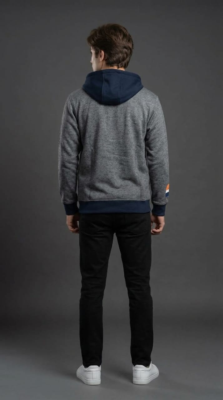 Grey Navy Zipper Hoodie