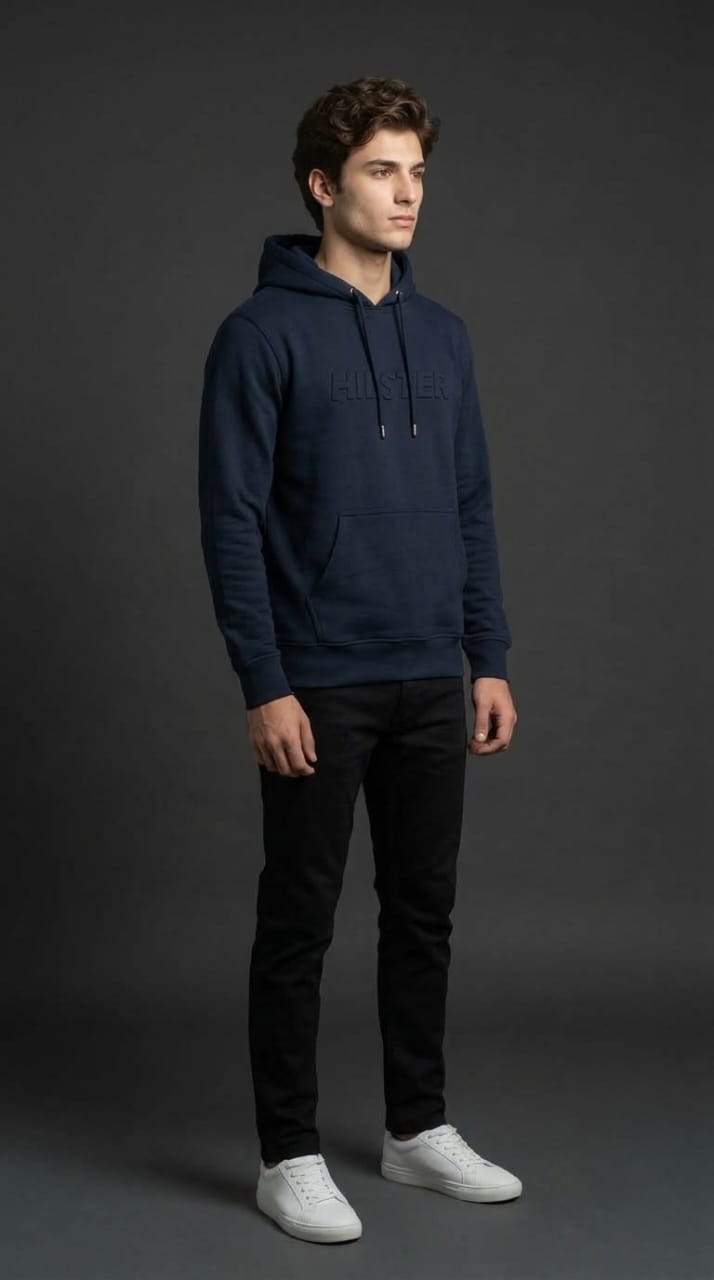 Navy Hipster Embossed Hoodie