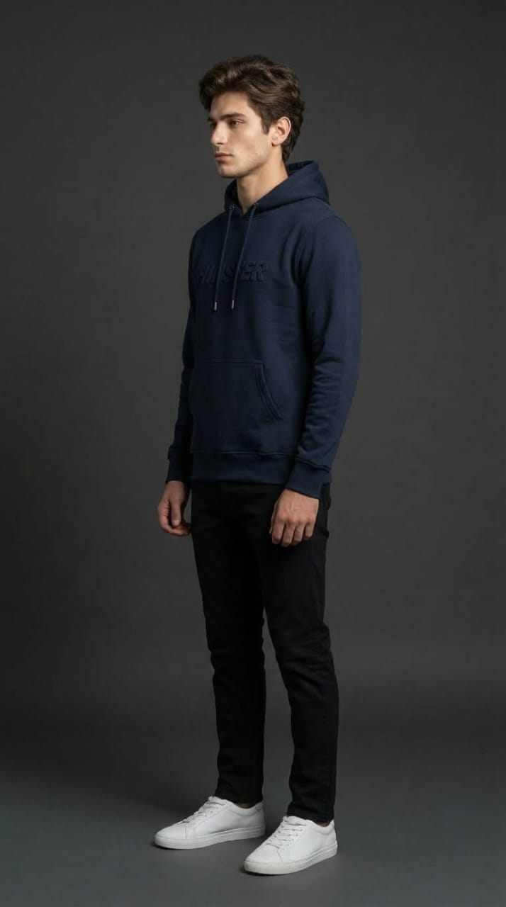 Navy Hipster Embossed Hoodie