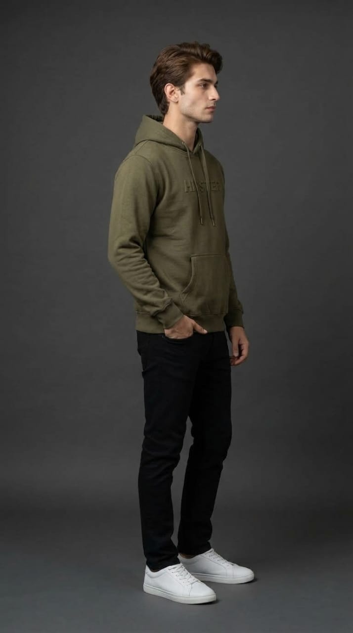 Olive Hipster Embossed Hoodie