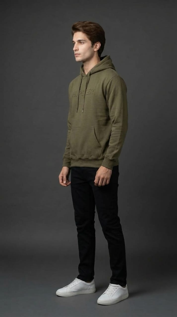 Olive Hipster Embossed Hoodie