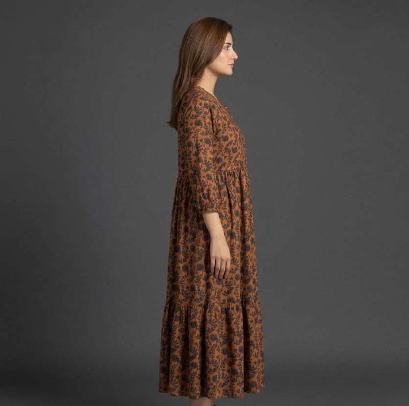 Brown Printed Maxi Dress