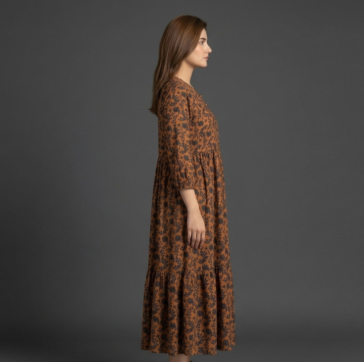 Brown Printed Maxi Dress