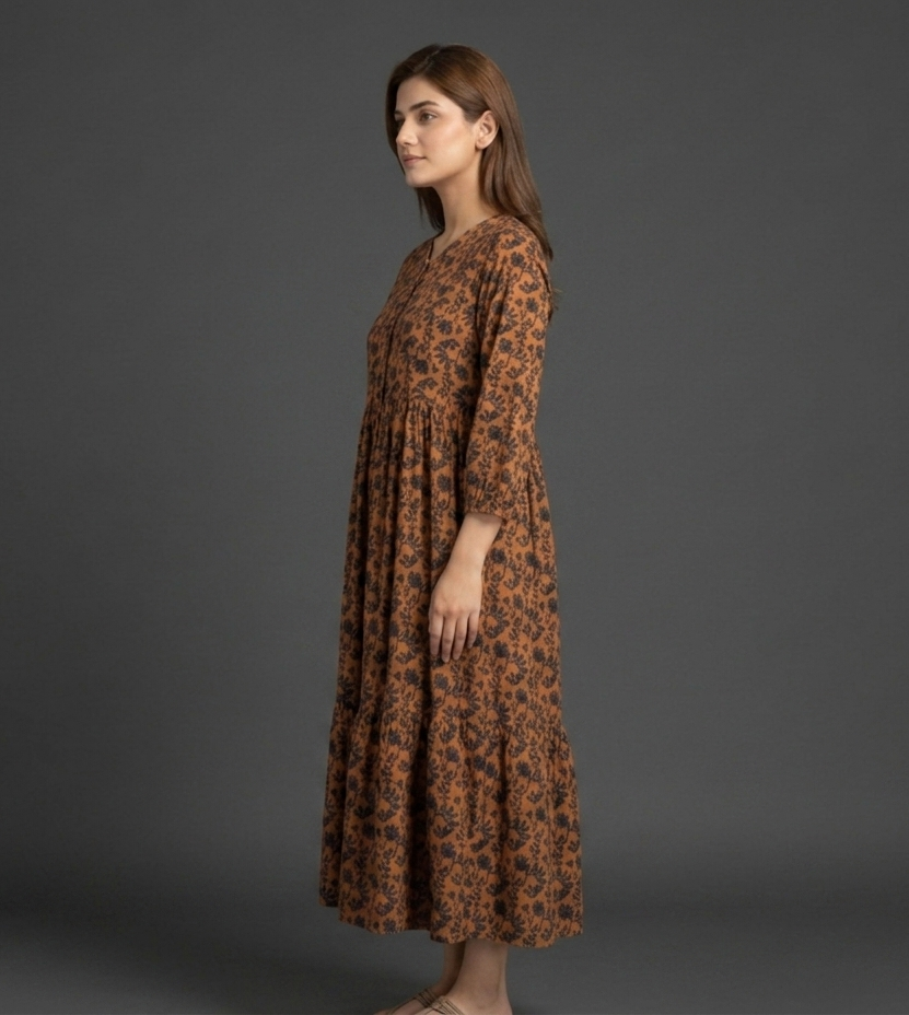 Brown Printed Maxi Dress