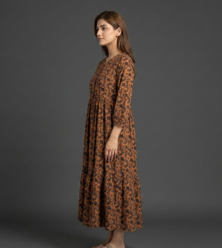 Brown Printed Maxi Dress