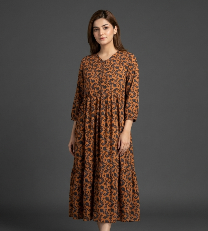Brown Printed Maxi Dress